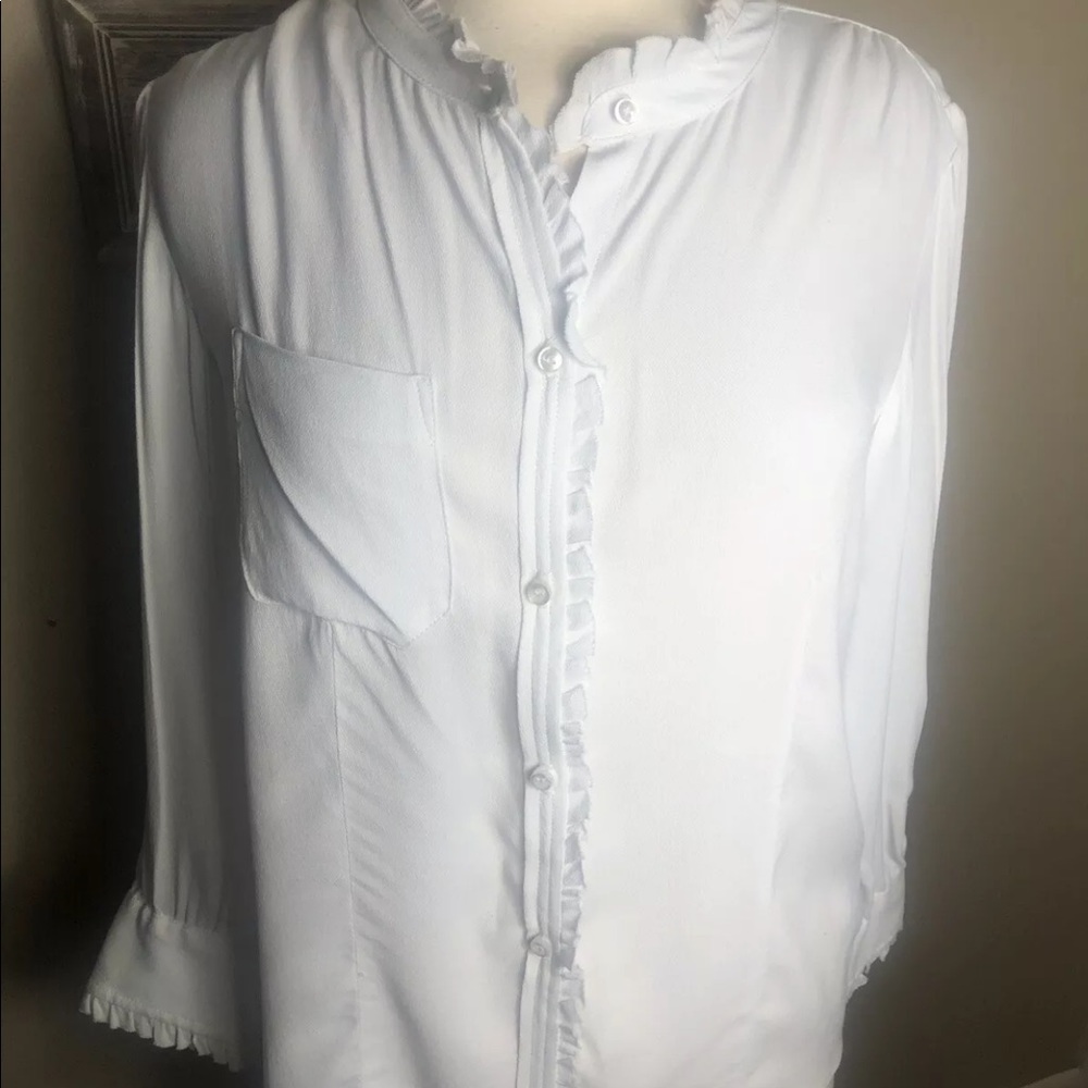 McGuire Ruffle Button Down top M White Long Sleeve